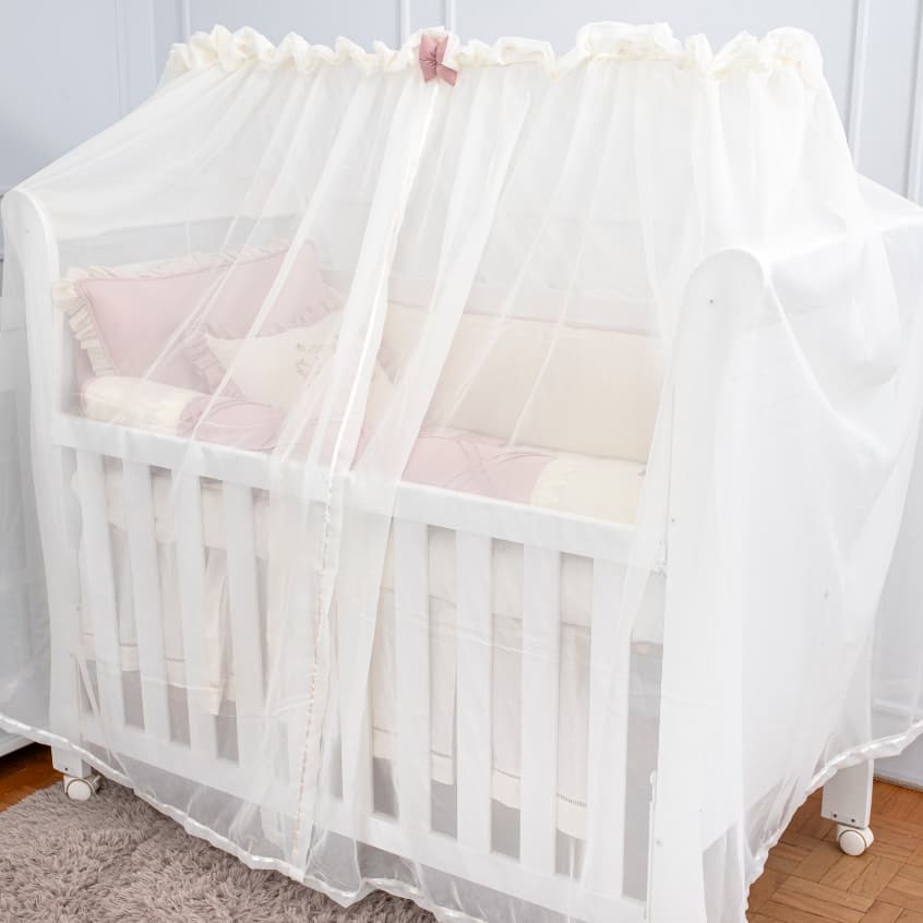 Mosquiteiro Berço em Voil de Seda Luxo Delicado Varal Varão Berço Americano