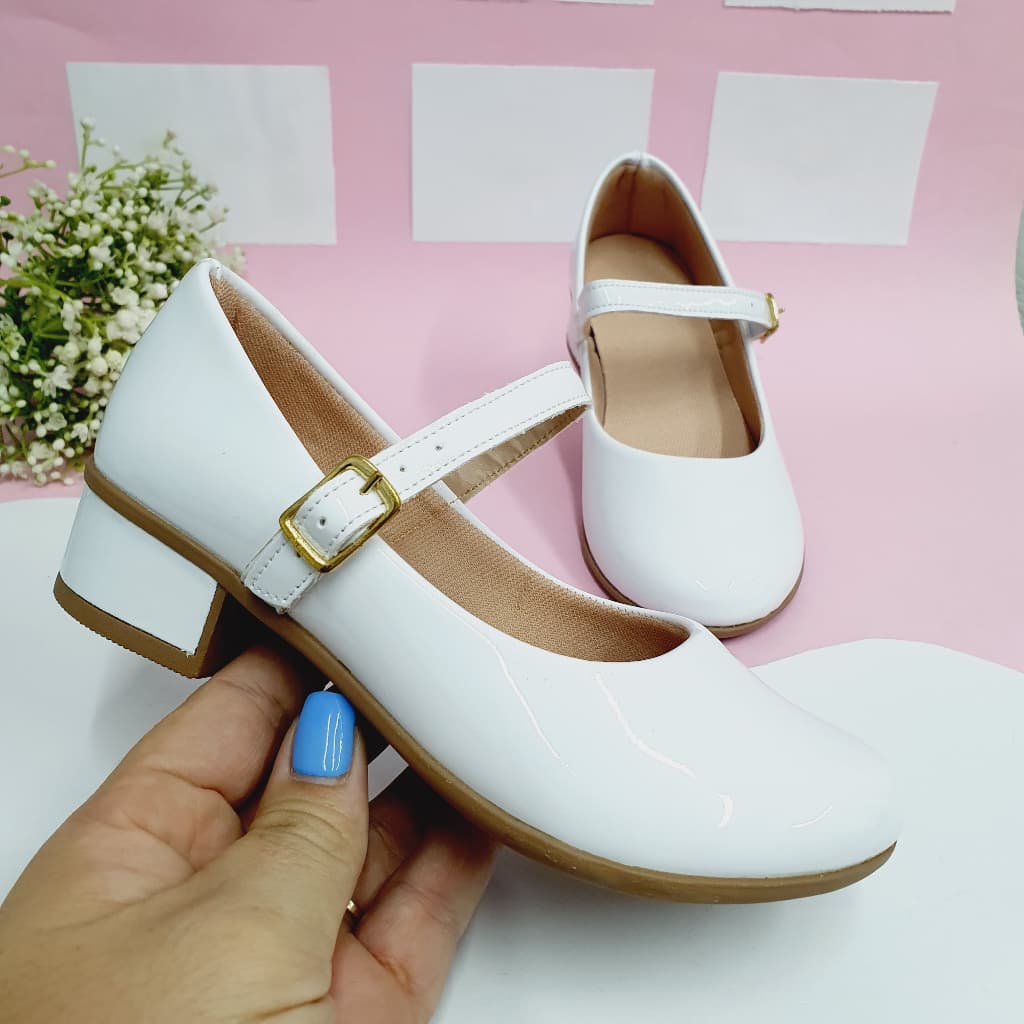 Sapatilha Infantil Menina Com Salto Lisa Boneca Salto Baixo Alto Festa Moda Blogueira Confort
