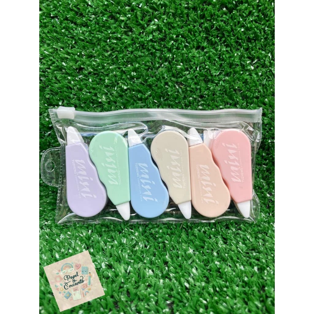 Mini Corretivo em fita tons pastel kit com 6