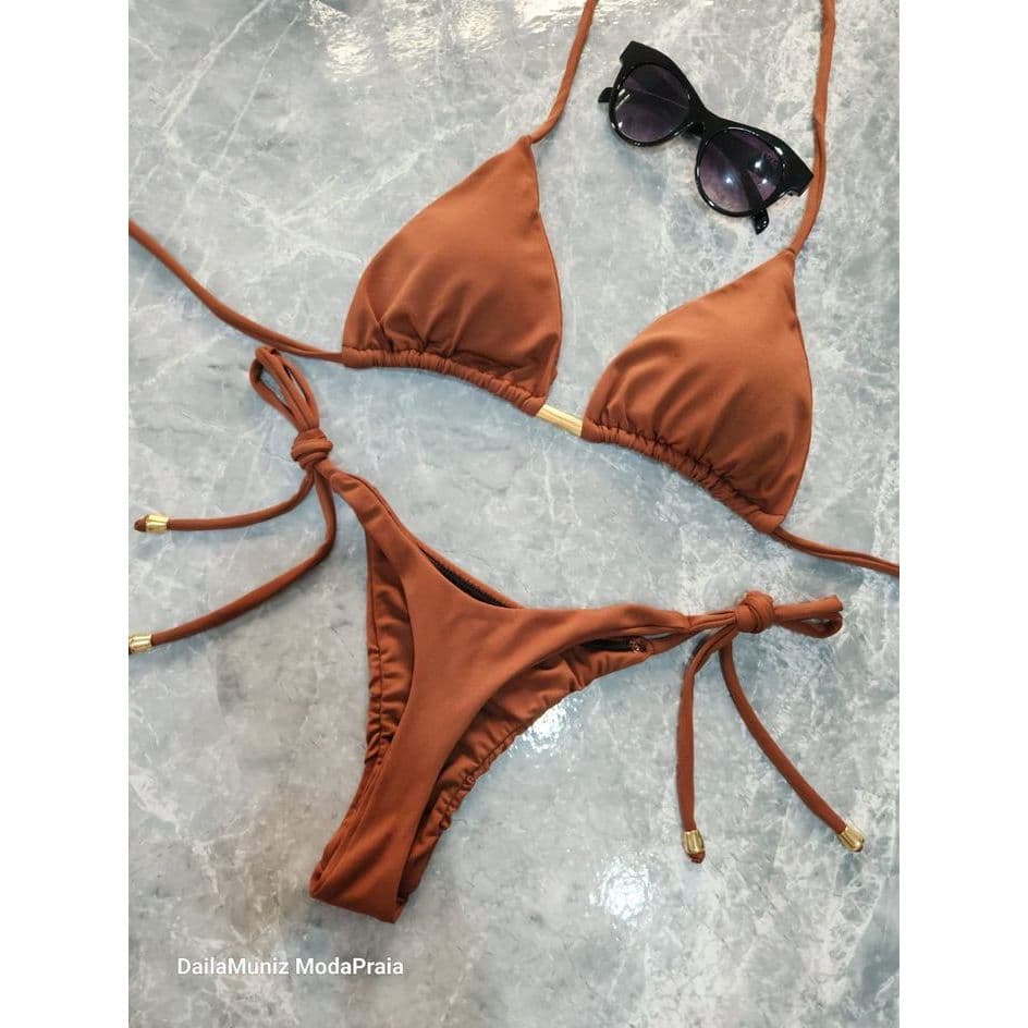 Biquíni Fio Dental Feminino Amarração Lateral - Bronze Perfeito Moda Praia Verão 2026
