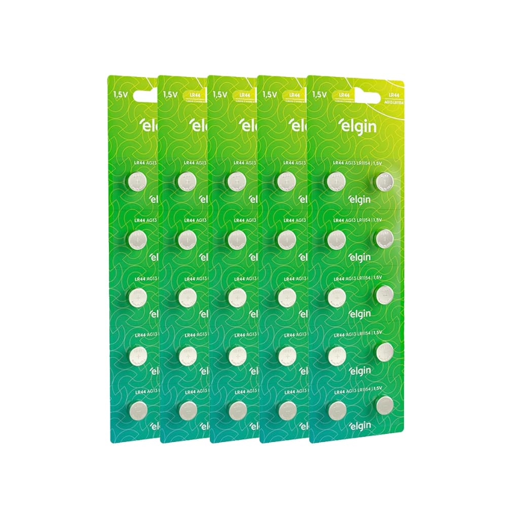 20 Pilhas Alcalina Elgin LR44 AG13 LR1154 2/3/4/5 Cartelas C/10 Pilhas