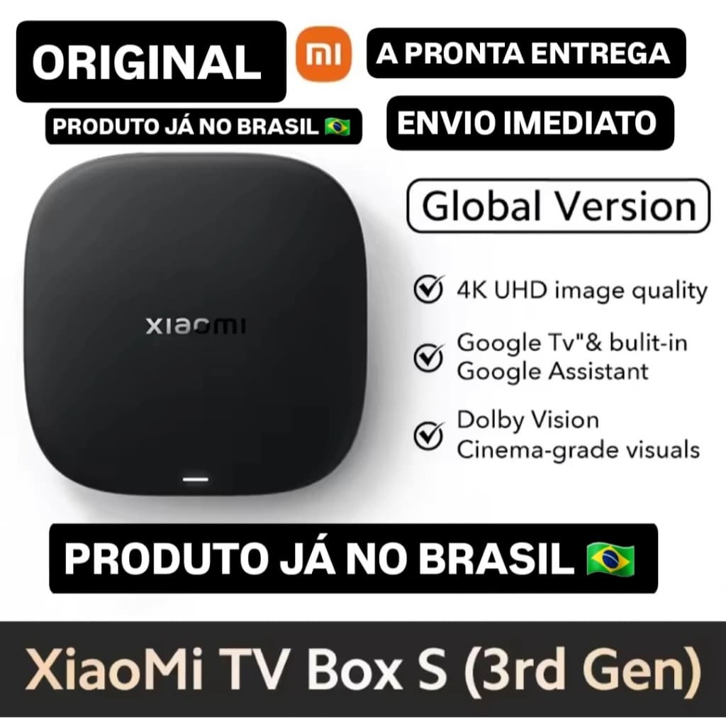 xiaomi mi tv box s 3a geração 4k uhd bluetooth 5.2 wifi6 2gb 32gb google tv google