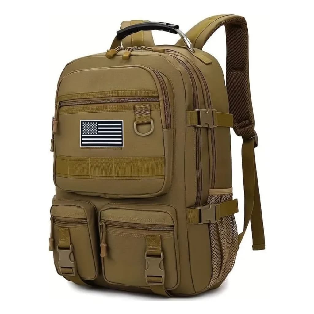 Mochila de Lona Tática Militar 50L Reforçada Impermeável + Bandeira