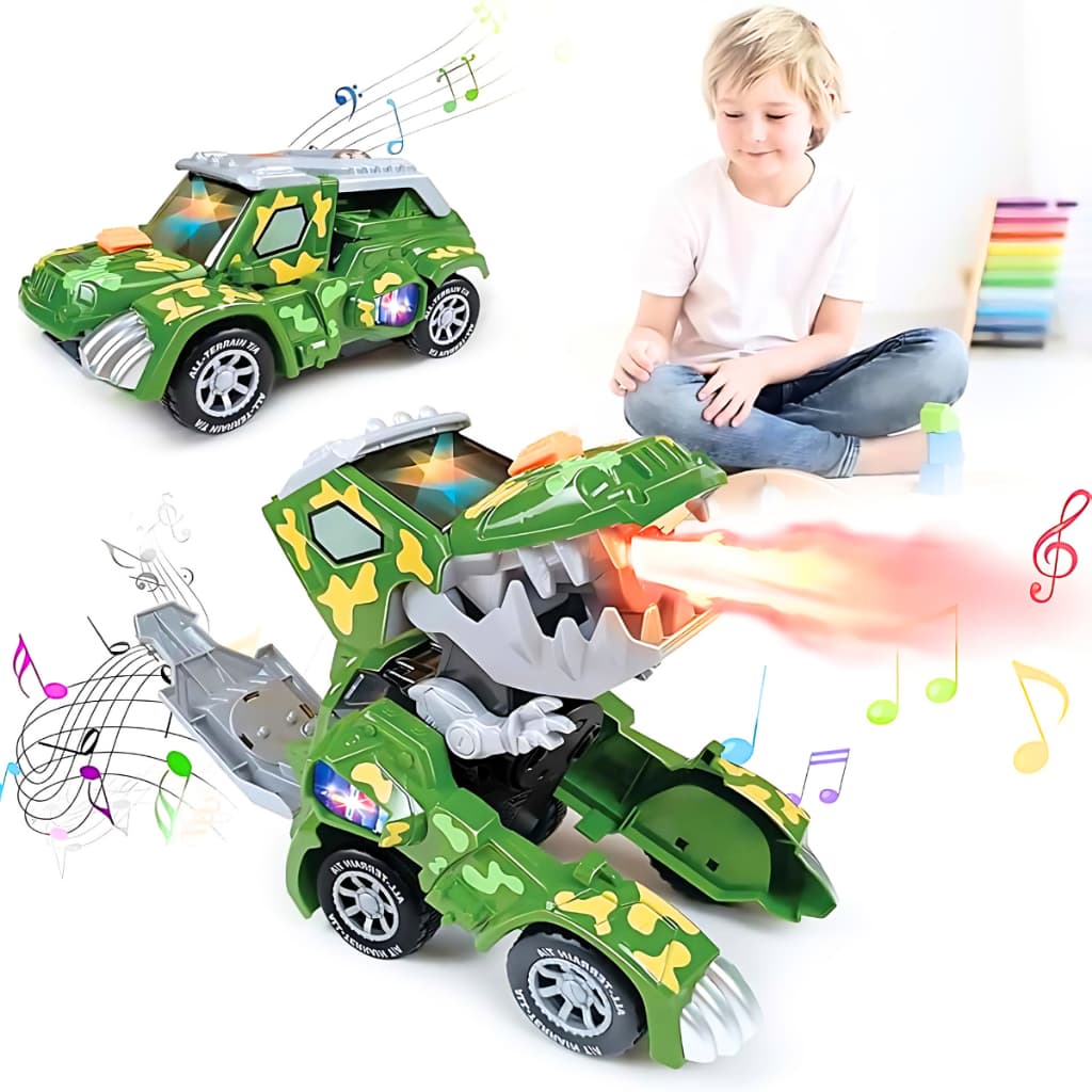 Carro Dinossauro De Vira Robô Solta Fumaça Bate E Volta Com Som E Luz Brinquedo Infantil