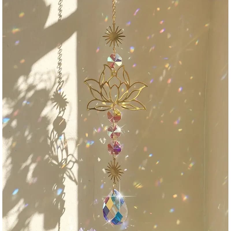 Apanhador de Sol de Cristal de Lotus Dourado e Prateado Enfeite Pendurado Exclusivo