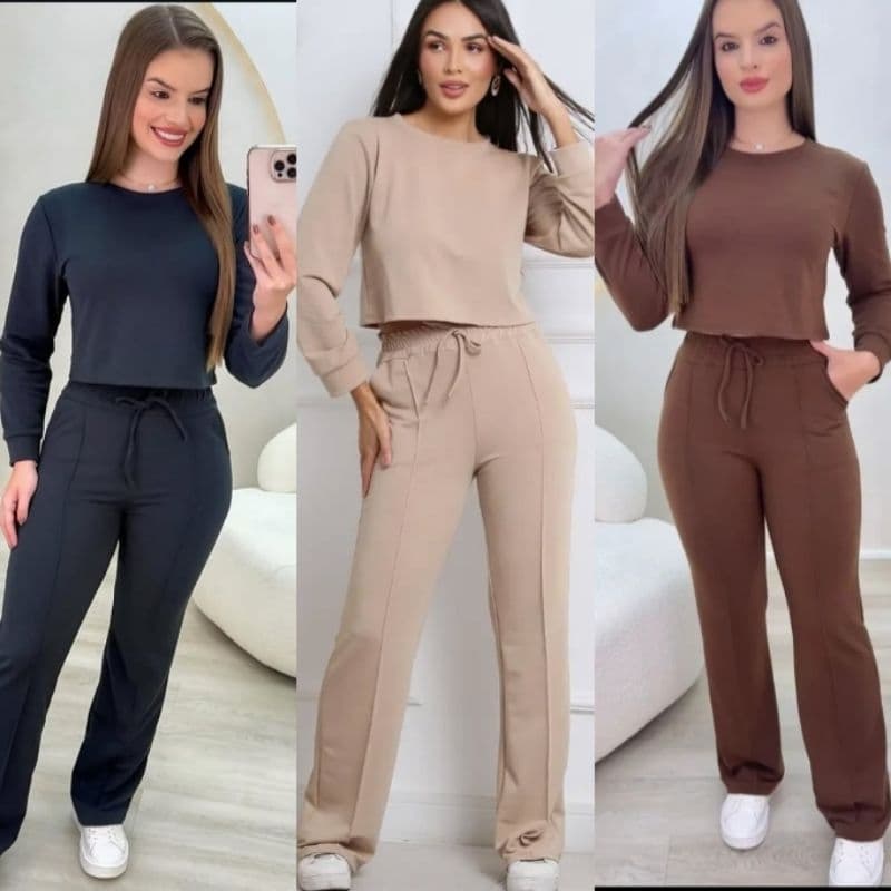 Conjunto moletinho feminino de manga longa