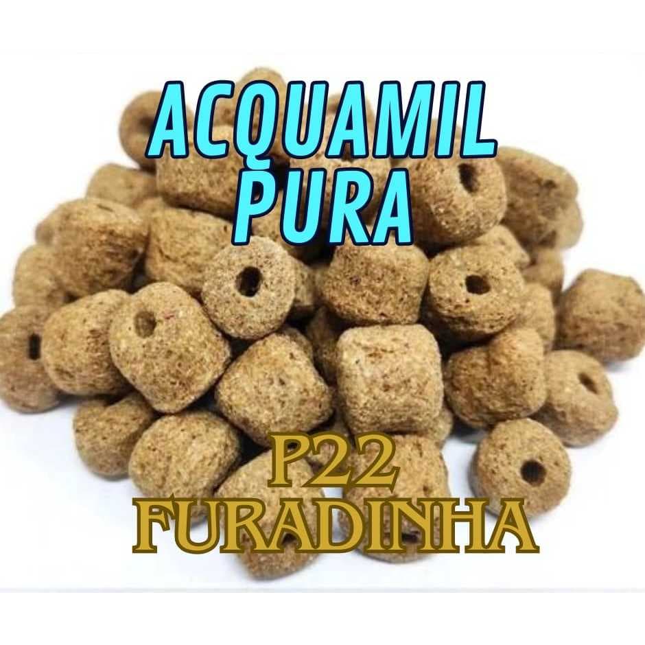 Ração Acquamil Furadinha PURA pra Pesca P22 - Tilapias, Tamba, Pacu e similares.