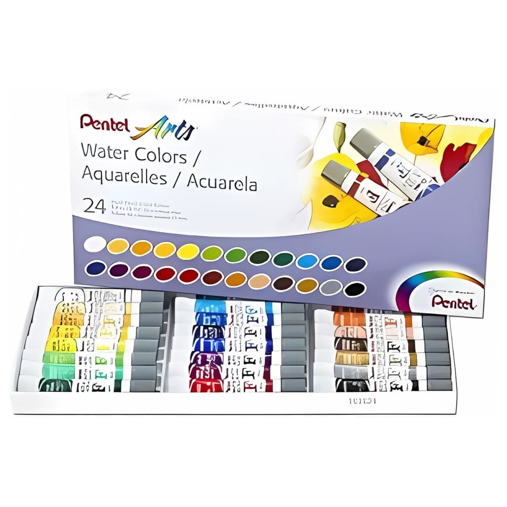Tinta Aquarela Pentel 24 Cores WFRS-24 à Base de Água | Alta Pigmentação e Solubilidade