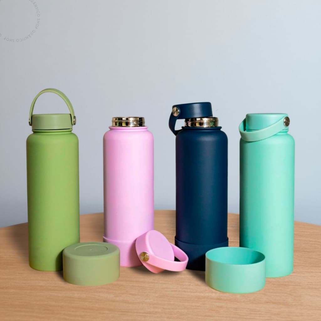 Garrafa Térmica 1,1L ou 650ml ou 850ml Aço Inox Lisa Base Silicone Alça Água Café Quente Portátil