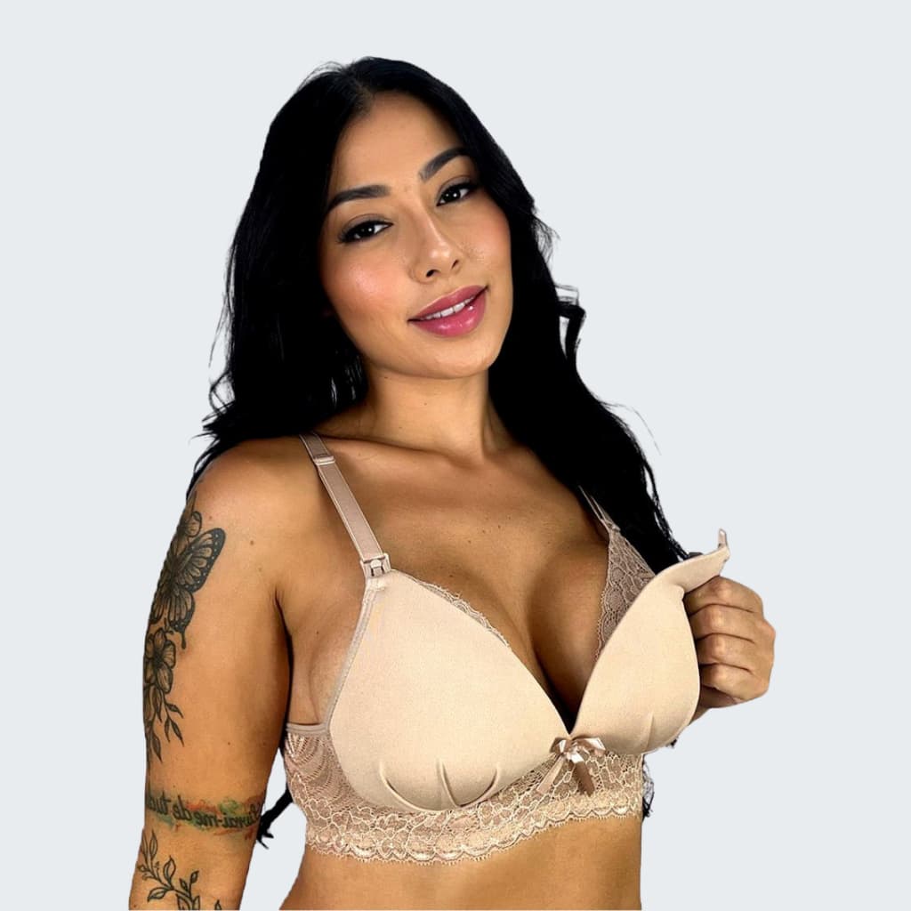 Sutiã de Amamentação com Bojo Soft e Renda para Gestante Maternidade e Pós Parto