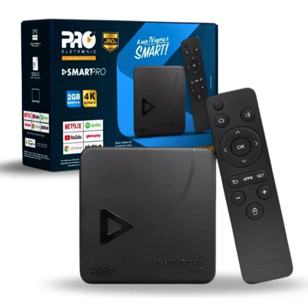 SMARTPRO 4KHD Proeletronic 4K/HD -Streaming para TV, 2GB RAM, 16GB Armazenamento