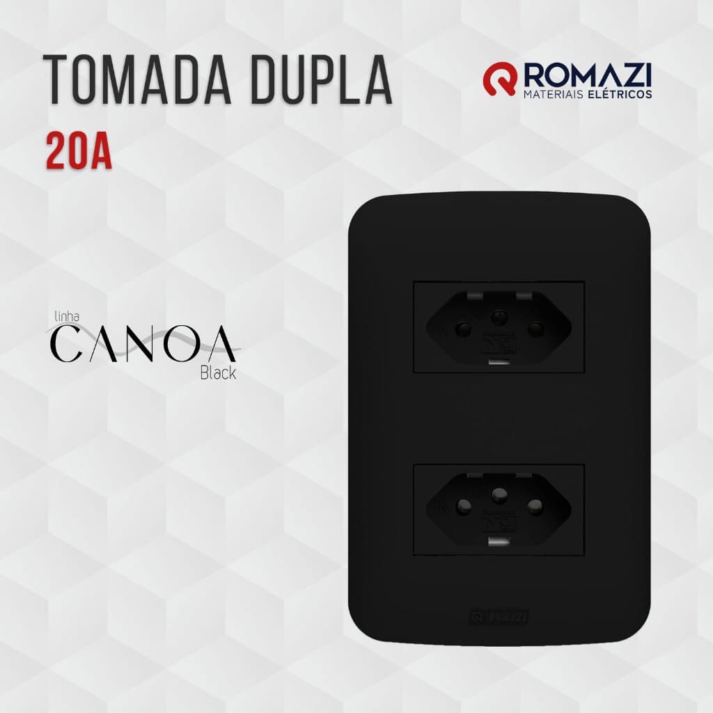 TOMADA DUPLA 20A CANOA BLACK - ROMAZI