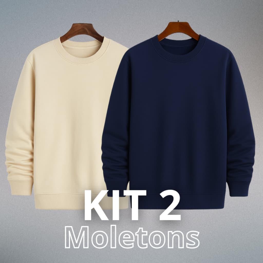 Kit 2 Moletom Careca Gola Redonda Liso Com Ribana Flanelado Casaco Alta Qualidade Preço Imperdível