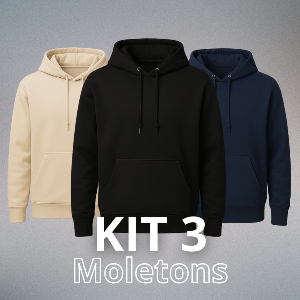 Kit 3 Blusas Moletom Canguru Com Capuz Liso Frio Unissex Masculino e Feminino Com Bolso