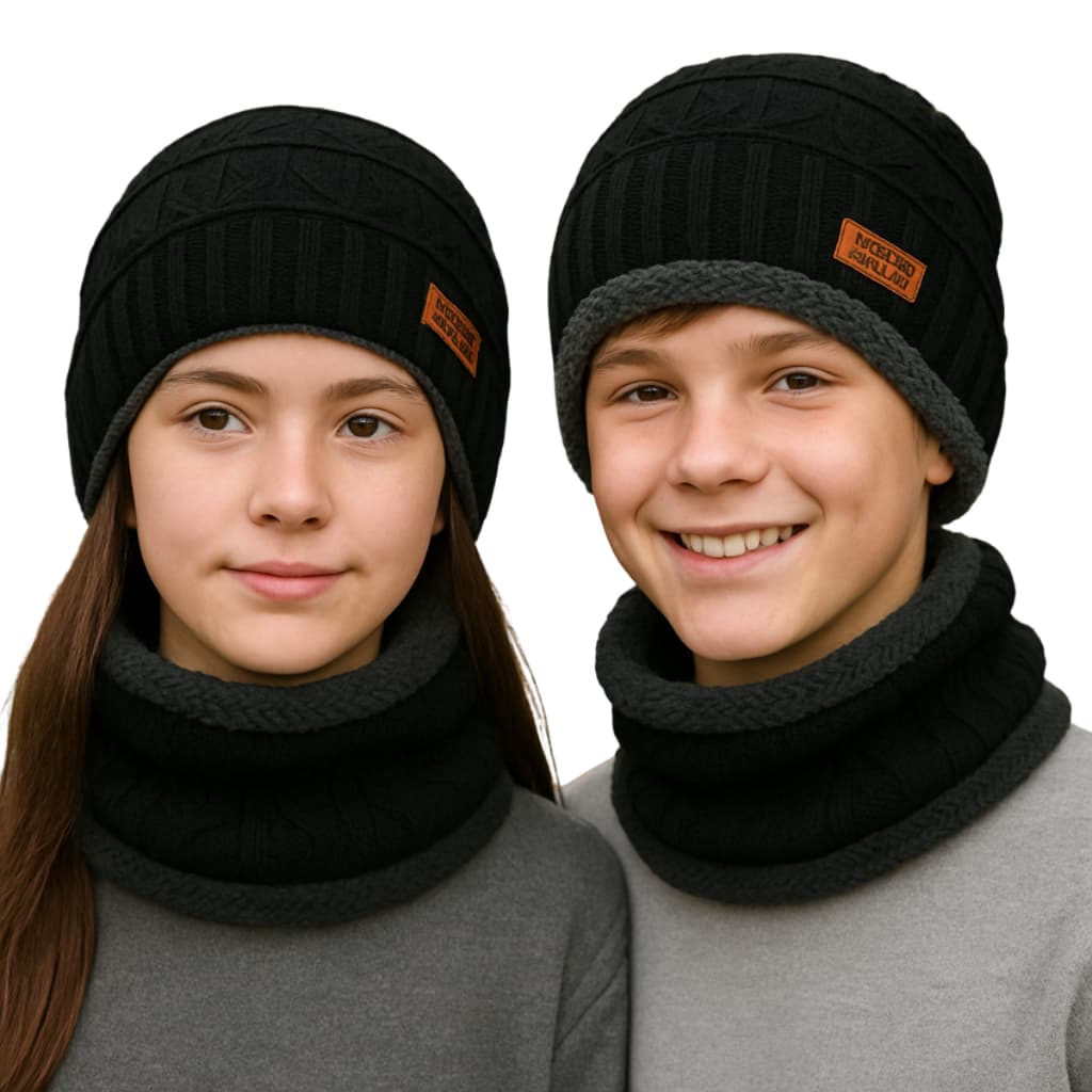 Touca Gorro Infantil Juvenil com Cachecol – Inverno Quentinho e Estiloso