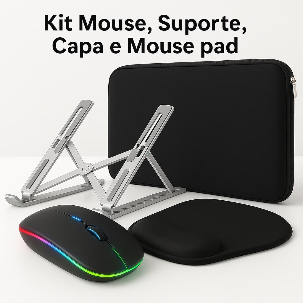 Kit Home Office Capa Notebook  Mouse Optico Suporte Notebook  Computador Bolsa