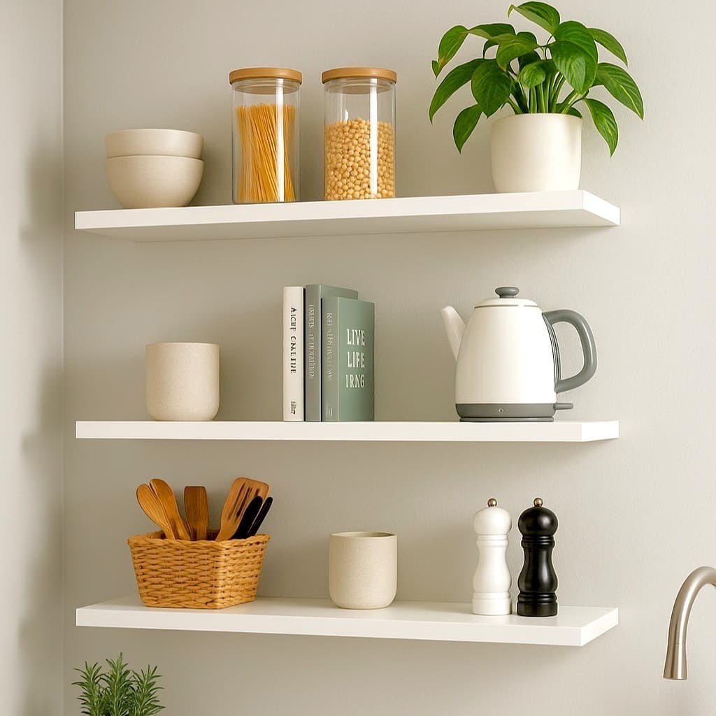 Kit 3 Prateleiras 50x15cm Branco Preto MDF De Parede Organizadora Cozinha Quarto Livro Enfeite com Suportes e Parafusos