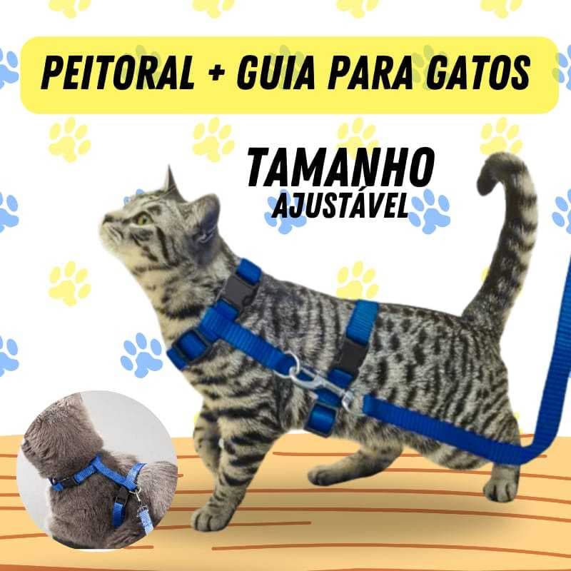 Coleira Peitoral Com Guia Gato Pet Shop Ajustavel E Guia