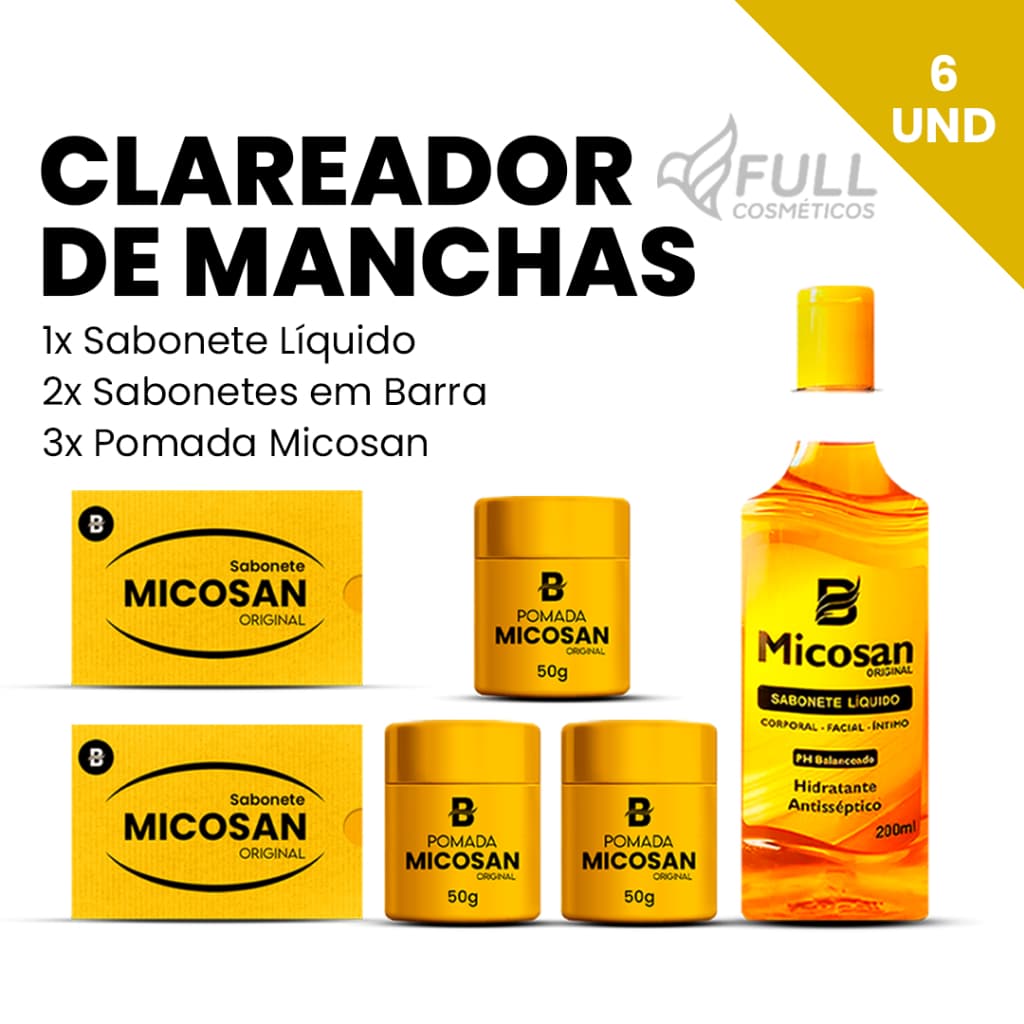 Kit Micosan 6 Itens Creme Clareador Sabonete Barra Líquido Anti Manchas Micoses Tratamento