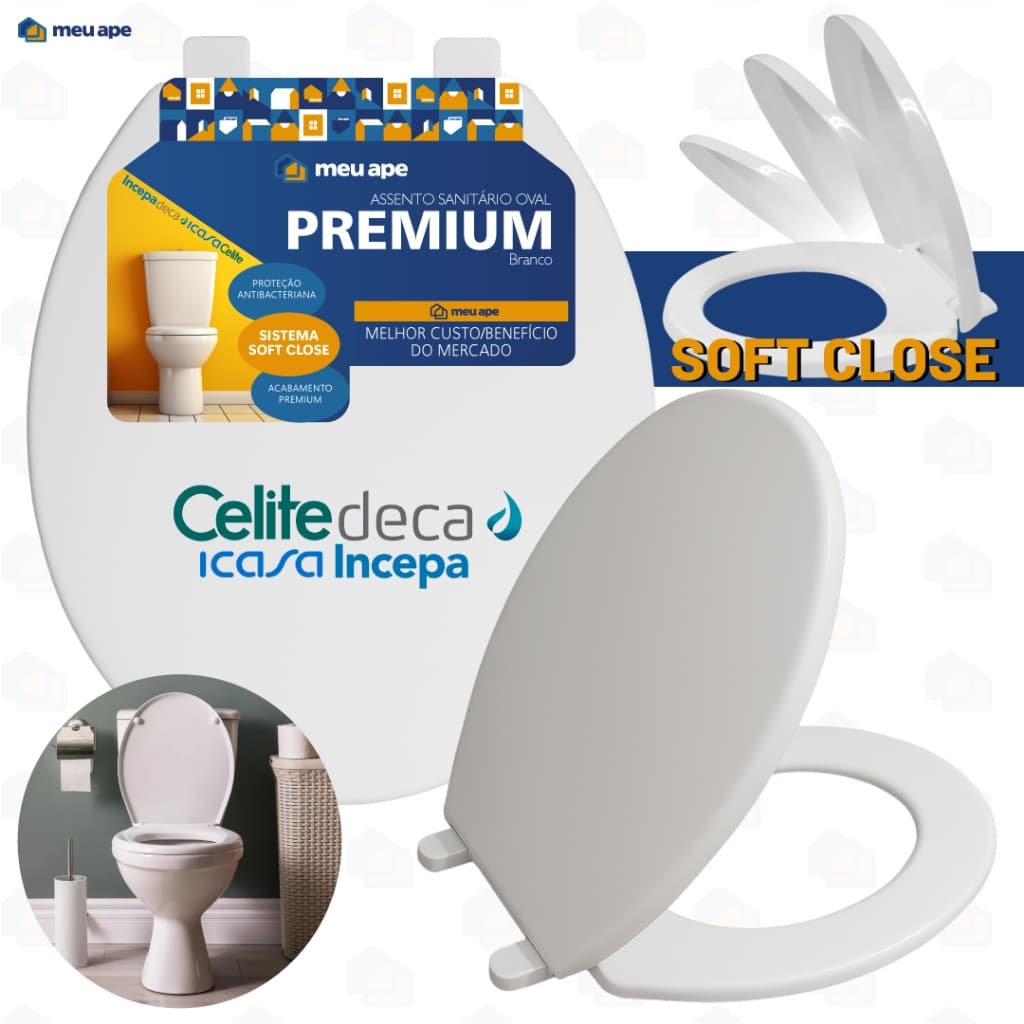 Assento Sanitário Tampa Vaso Soft Close Premium Oval Universal Deca Icasa Celite Incepa Fiori Roca