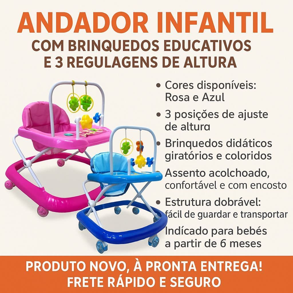 Andador Infantil Musical para bebês Menino e Menina