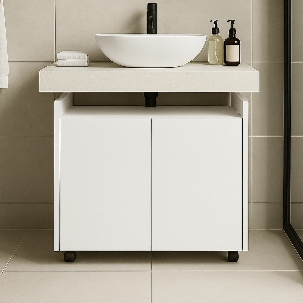 Gabinete Armário Organizador Banheiro Lavabo com 2 portas e Rodízio