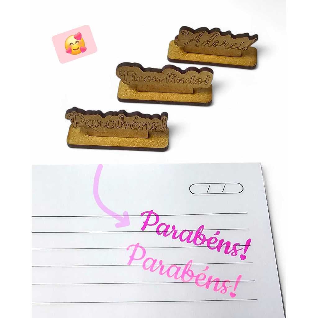 Trio Carimbos Pedagógicos - Parabéns, Adorei, Ficou Lindo - Tam. aprox 5x1,5cm