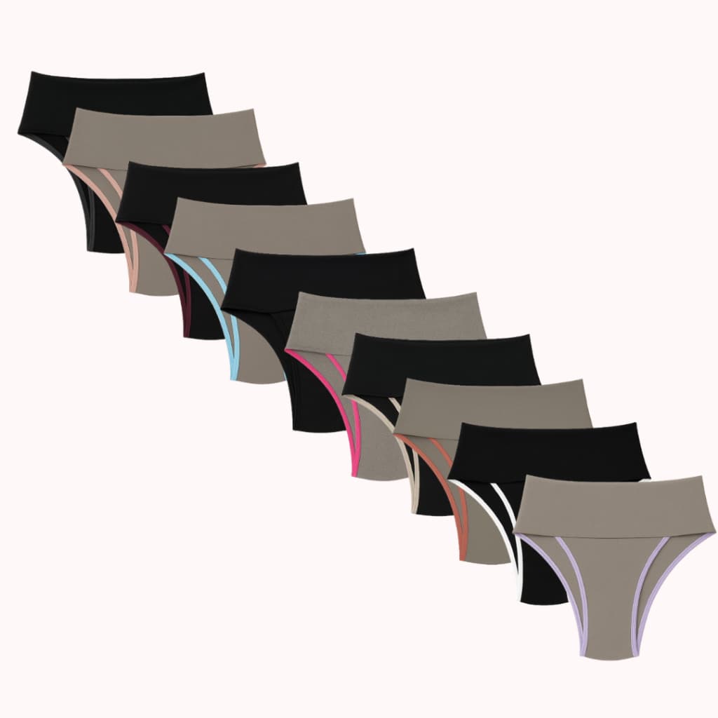 Kit 10 Calcinhas Do P ao Plus Size Fitness De Cintura Alta Cós Duplo Compressão