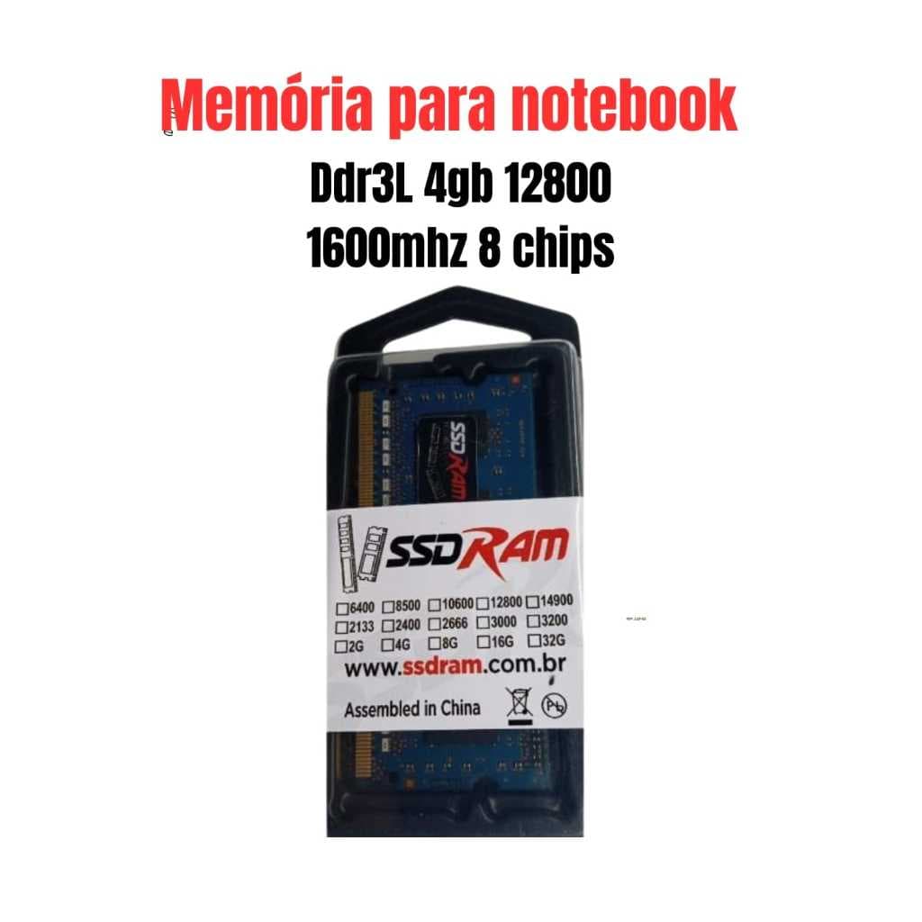MEMÓRIA DDR3L PARA NOTEBOOK 1600MHZ /12800 1.35V 8 CHIPS NOVA LACRADA