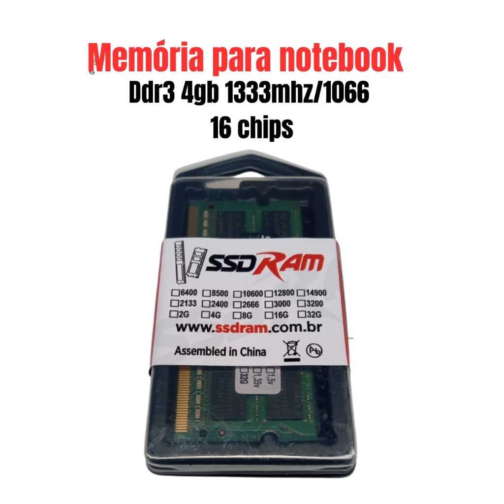 MEMÓRIA  PARA NOTEBOOK DDR3 1333MHZ/1066 COM 16 CHIPS NOVA LACRADA