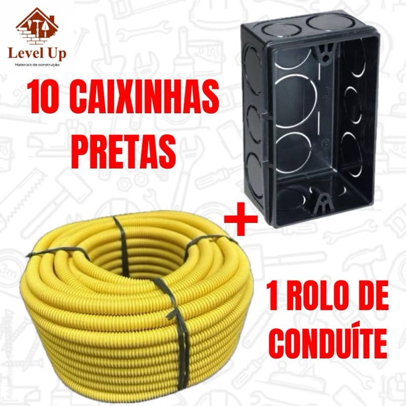 Conduíte Eletroduto Corrugado Reforçado Kit + 10 caixinhas 4x2 preta