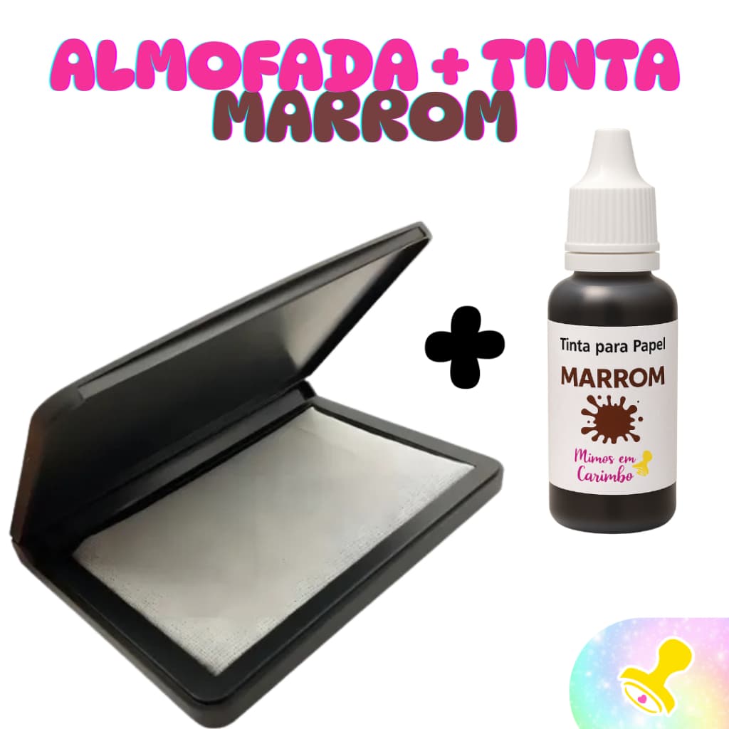 Almofada + tinta carimbo MARROM carimbeira carimbos madeira colorida