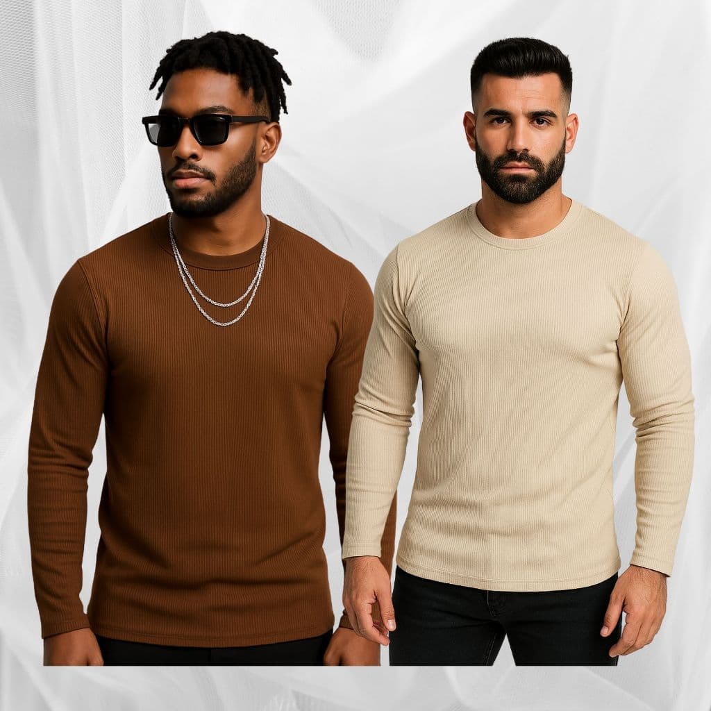 Kit 2 Camisas Masculina Manga Longa Canelada Cacharrel Outono Inverno Casual Slim