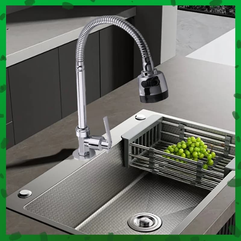 Inox Prata Torneira Torneira de Cozinha Flexível 360° Torneira da Cozinha 2 Modos de Pulverização