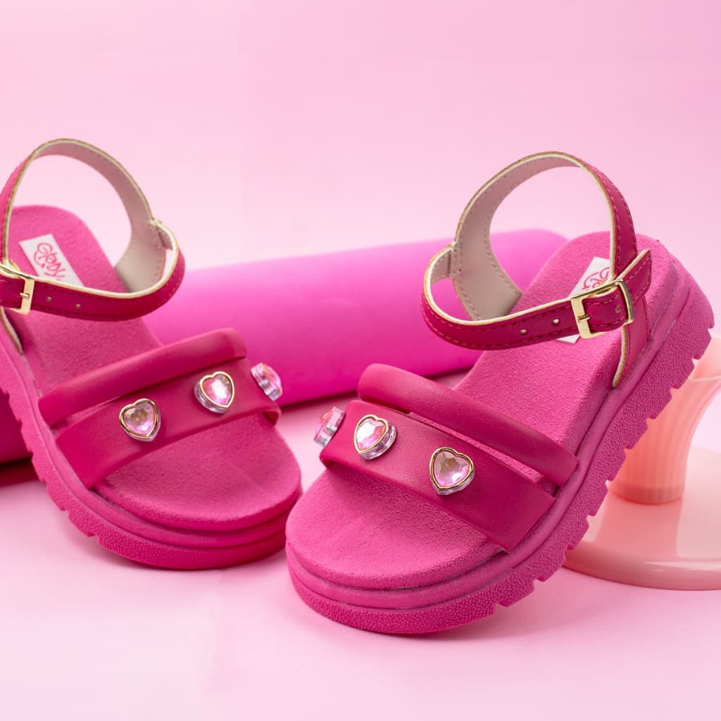 Sandália Papete Infantil Menina Glady Delicada Flatform Moderna Pedraria Coração Leve Macia