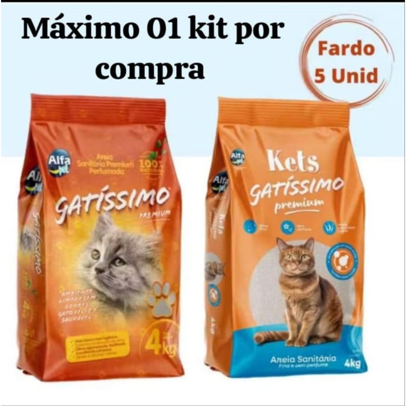 Kit 5 unidades Areia Sanitária Higiênica Para Gatos Anti Odor Gatíssimo Pacote de 4kg