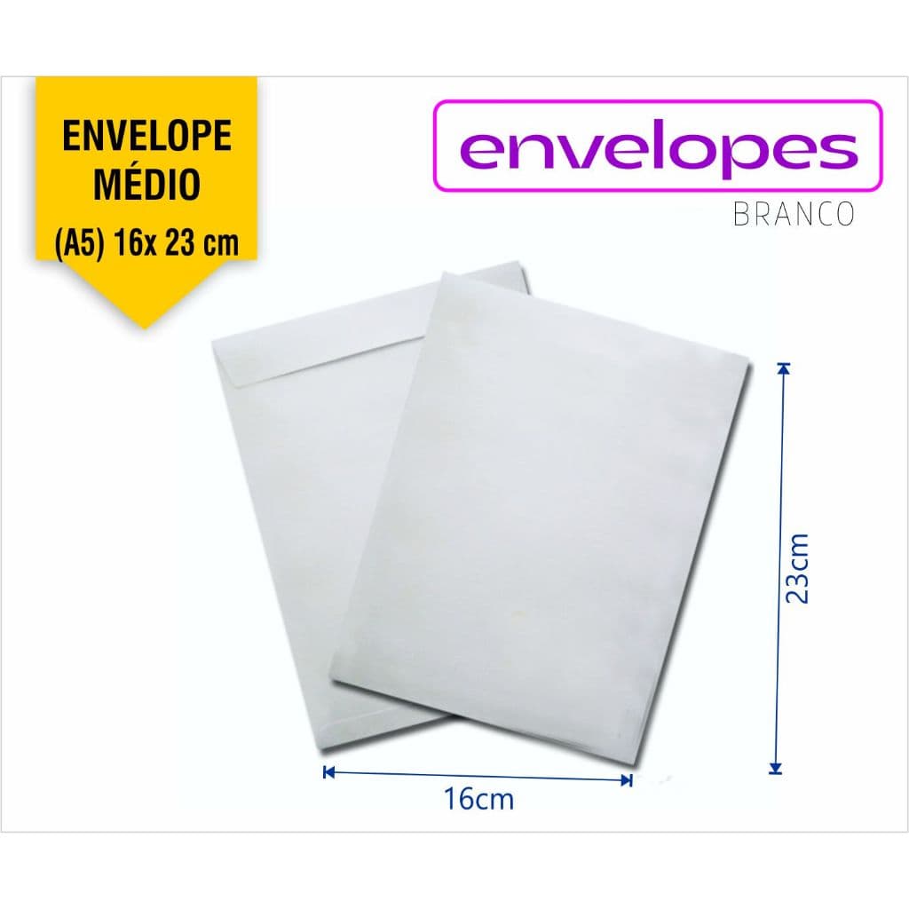 Envelope Saco Branco A5 16x23cm pacotes com 15 ou 50 ou 100und