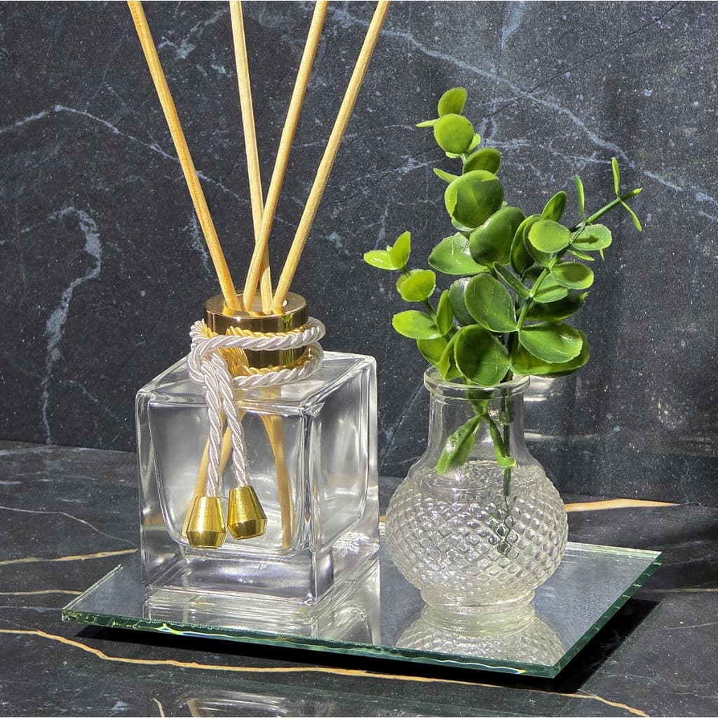 Kit Mini Aromatizador 100ml Vidro Bandeja e Plantinha