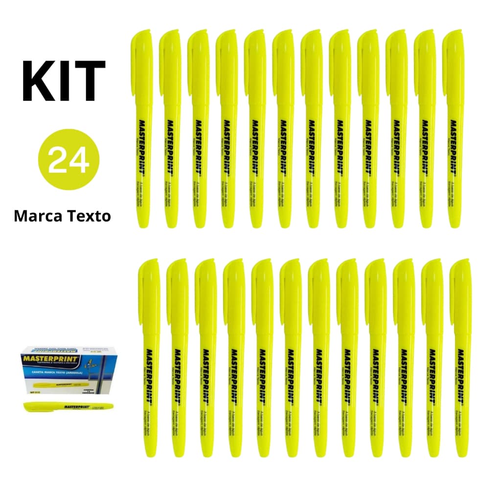 KIT 24 Canetas Marca Texto Neon Masterprint Amarela MP612
