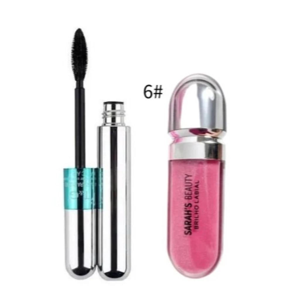 KIT Máscara 2 Em 1 Para Cílios A Prova D'água Tango + Sarahs Beauty Lip Glos Brilho Rushed