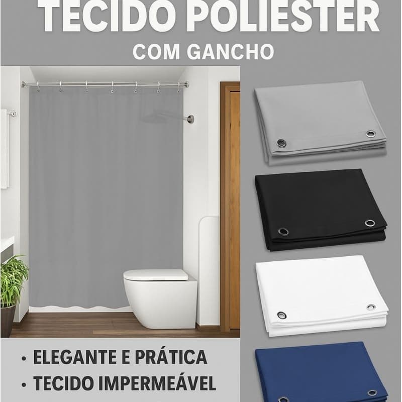 Cortina P/Box de Tecido Poliéster com Ganchos Elegância e Praticidade no Banheiro Tamanho 138x198cm