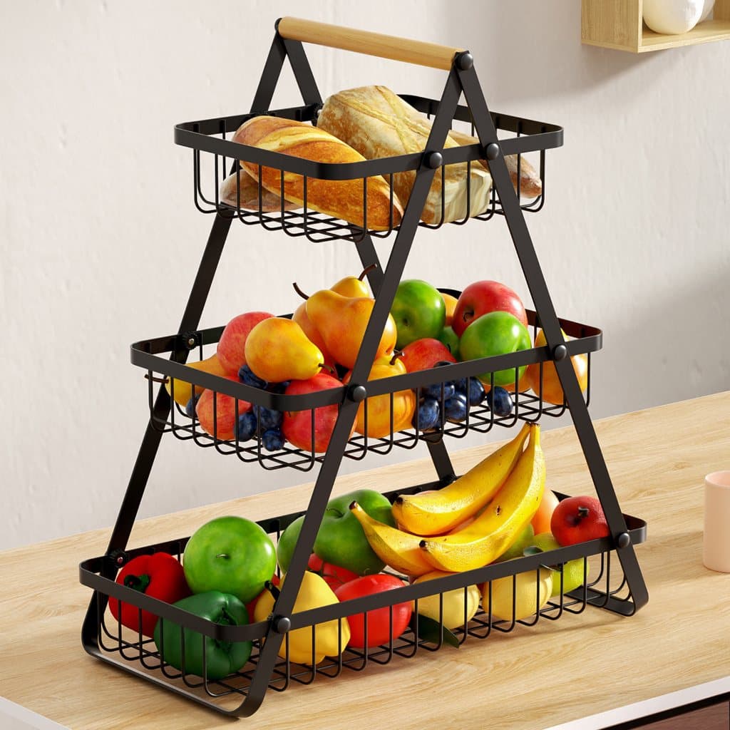Fruteira De Mesa Organizador De Frutas Cesto Metal Aramado Multiuso Frutas Legumes Luxo Premium  2 - 3 Andares