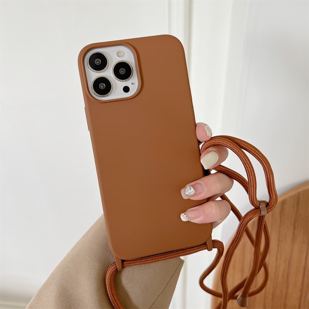 Capa com Alça para iPhone16 15 14 13 12 11 - Antichoque, Fosca, TPU, Ajustável, Estilo Minimalista