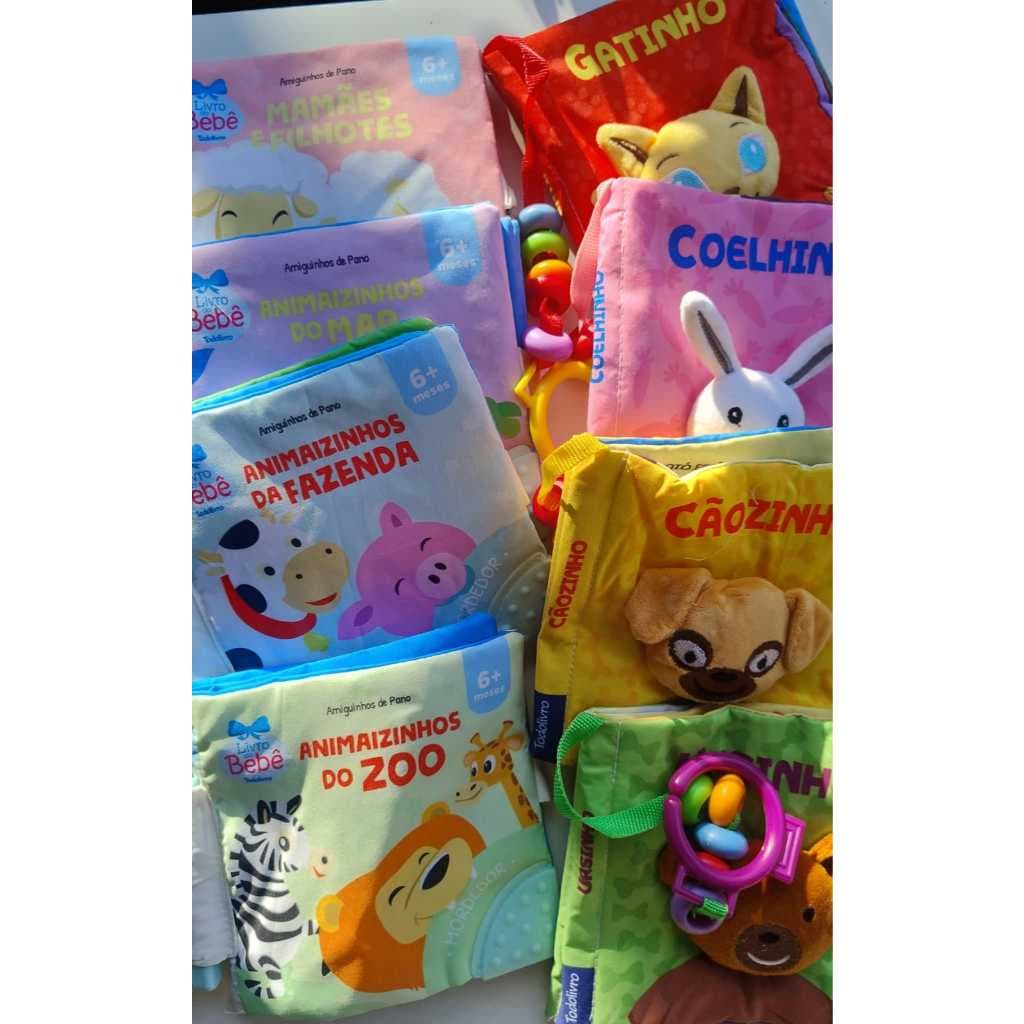 Livros de pano para Bebês BICHINHOS FOFINHOS E  AMIGUINHOS DE PANO  chocalho/mordedor/alça Todolivro