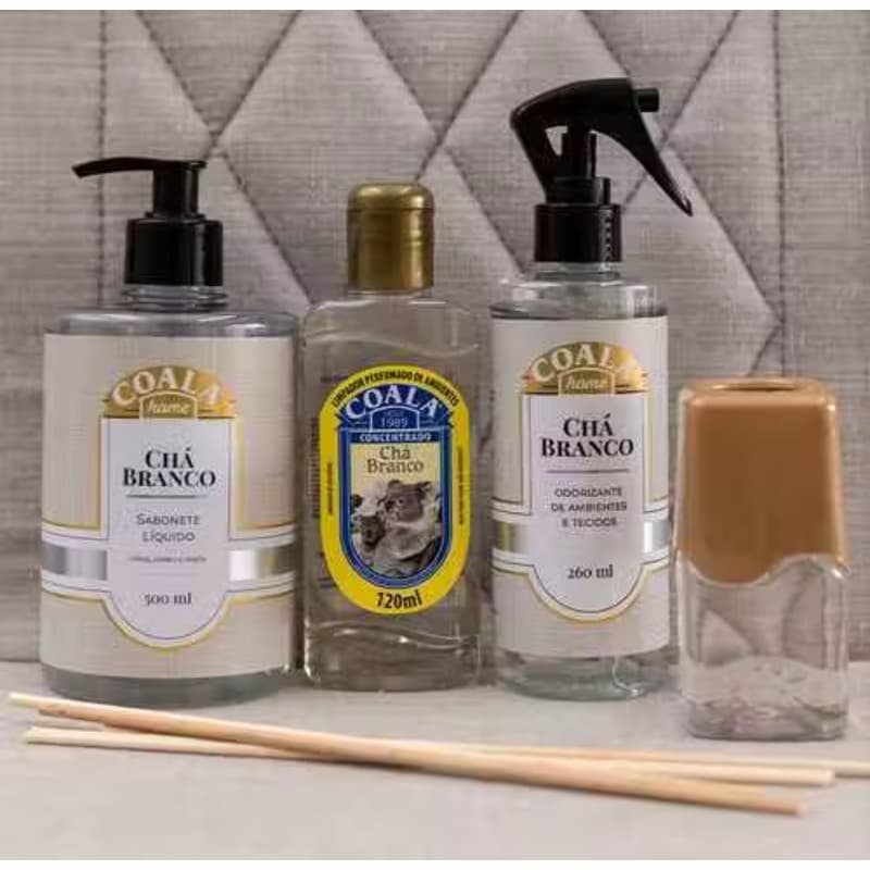 kit Coala home Chá Branco Difuzor+Odorizante+limpador+Sabonete