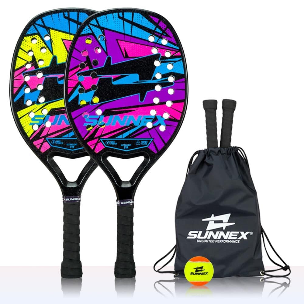 Kit 2 Raquete Beach Tennis + Reforço em Carbono 3k Sunnex Thunder com Capa e Bola