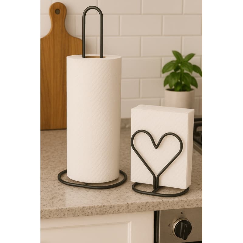 Kit Porta  Papel Toalha PRETO Organizador Cozinha Mesa Multiuso