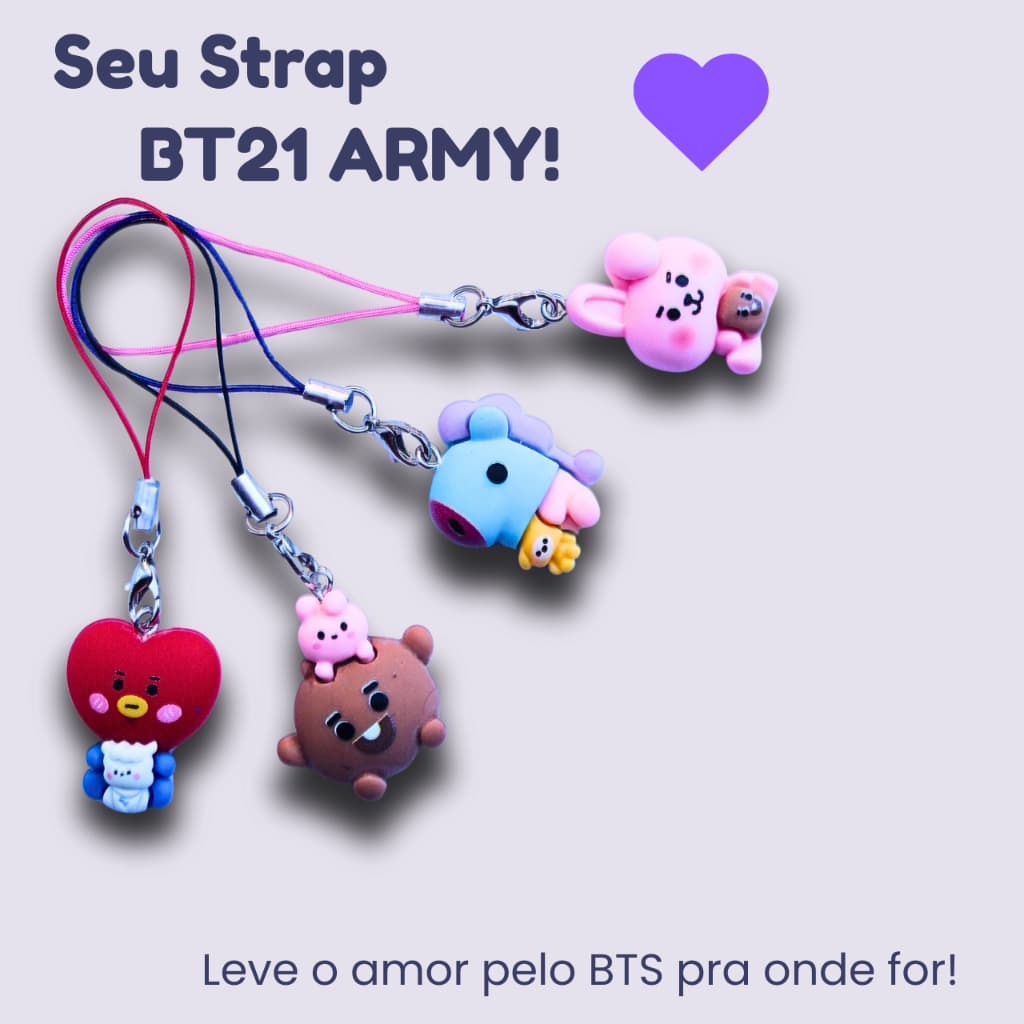 Straphone BT21 Cordinha para Celular ARMY BTS - Phone Charm Fofo | Acessórios Bts Feminino