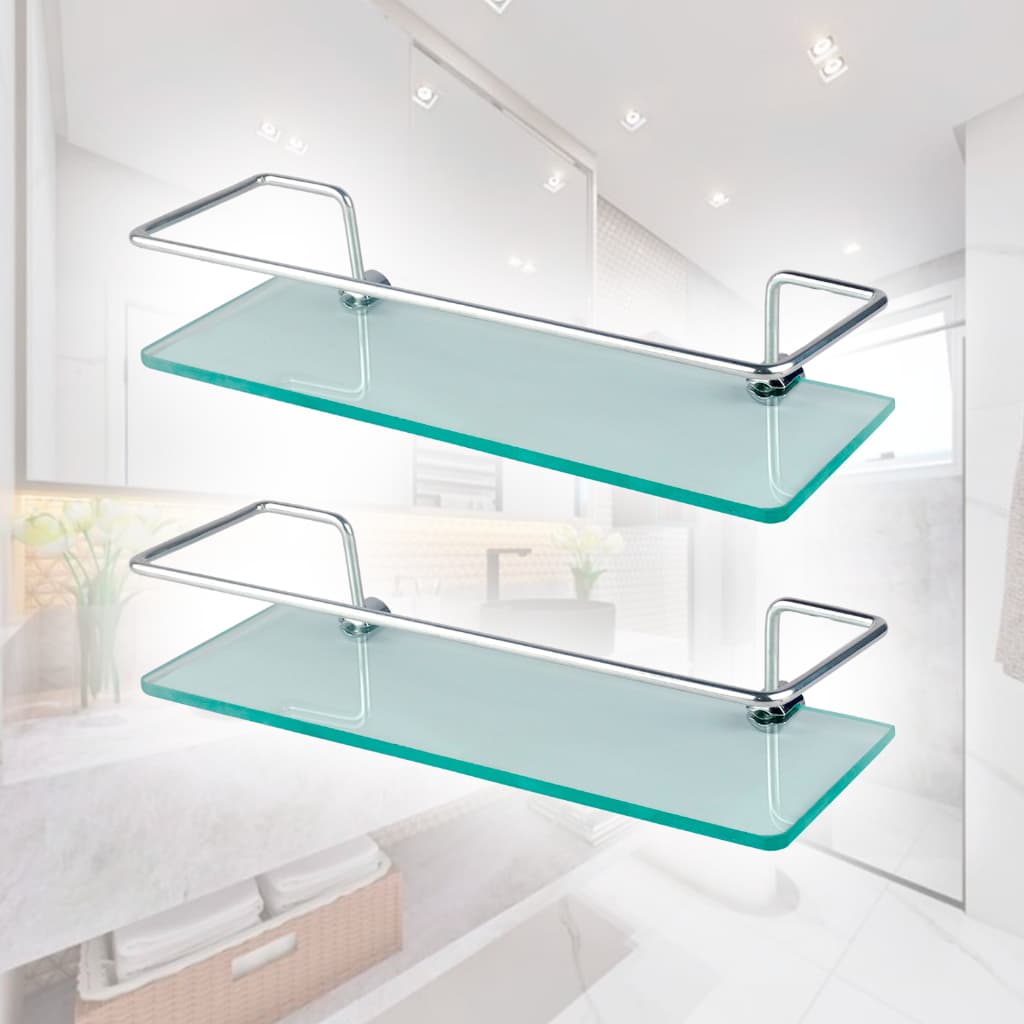 Kit 2 Porta Shampoo de Alumínio Com Base de Vidro Reto Suporte Prateleira