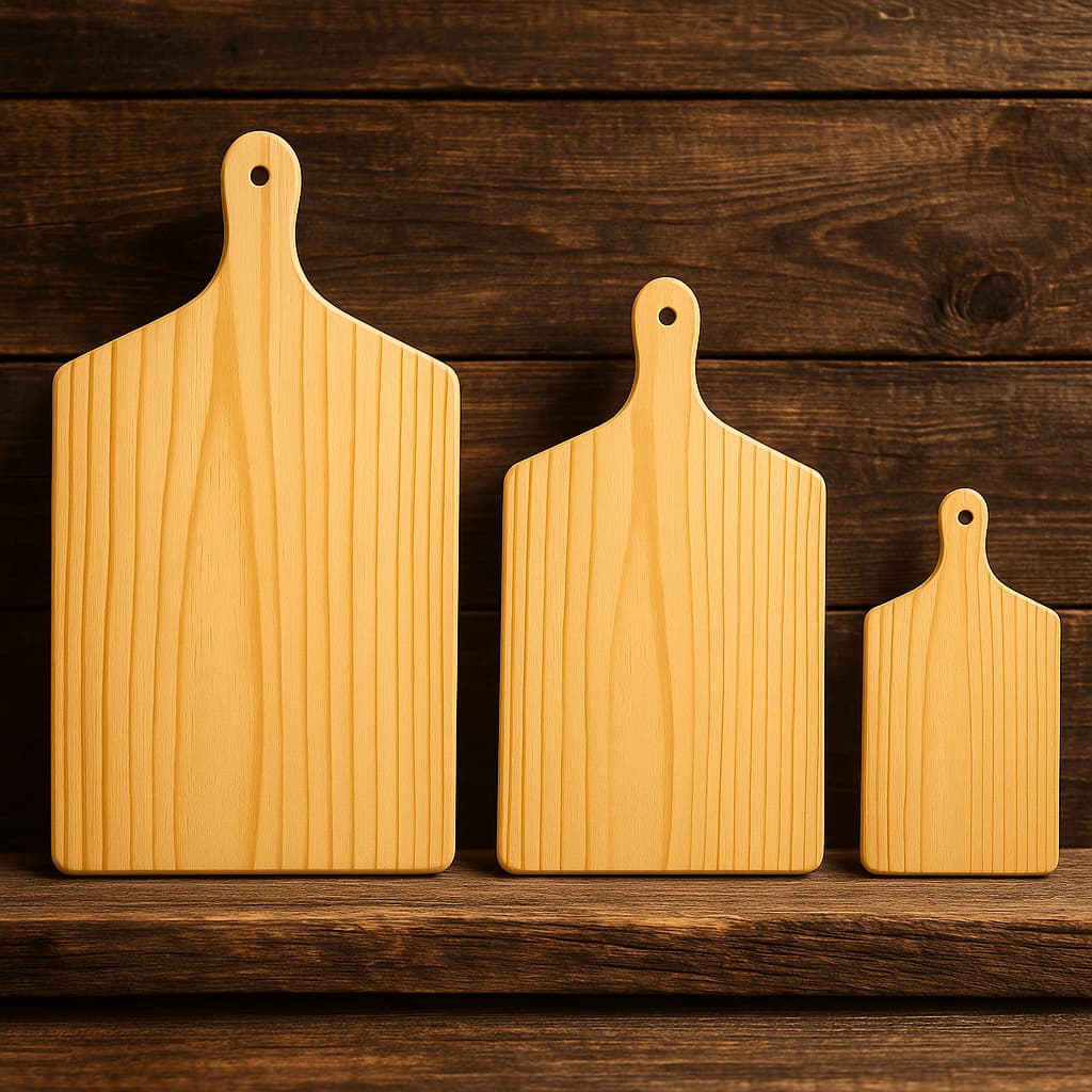 Kit 3 Tábuas de Corte em Madeira Pinus para Cozinha – Leves, Ecológicas e Ideais para Cortar Carnes e Legumes